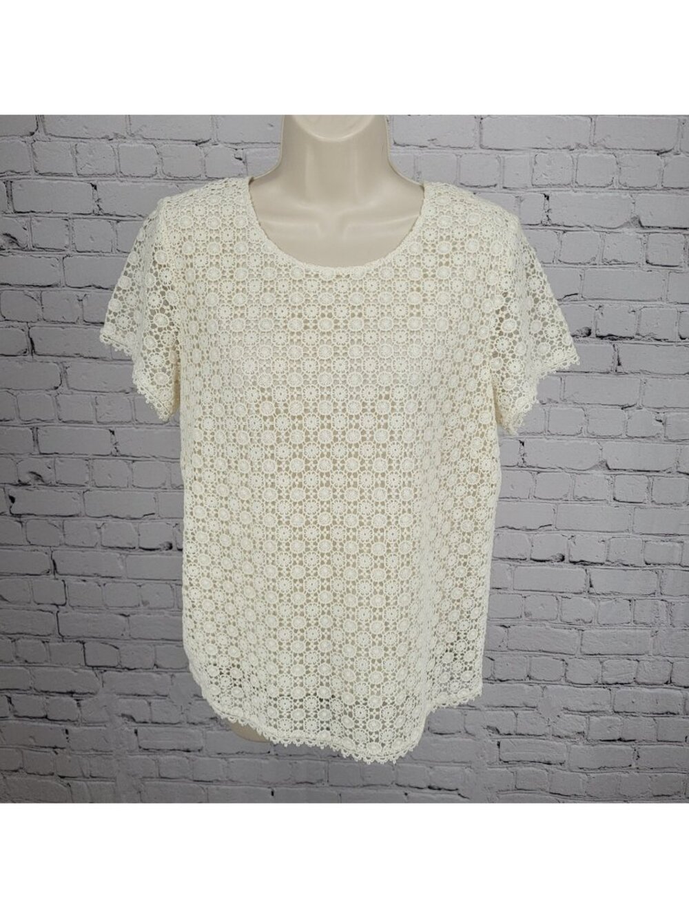 Joie Ivory 100% Cotton Eyelet Overlay Lined Short Sleeve Top Blouse Small S